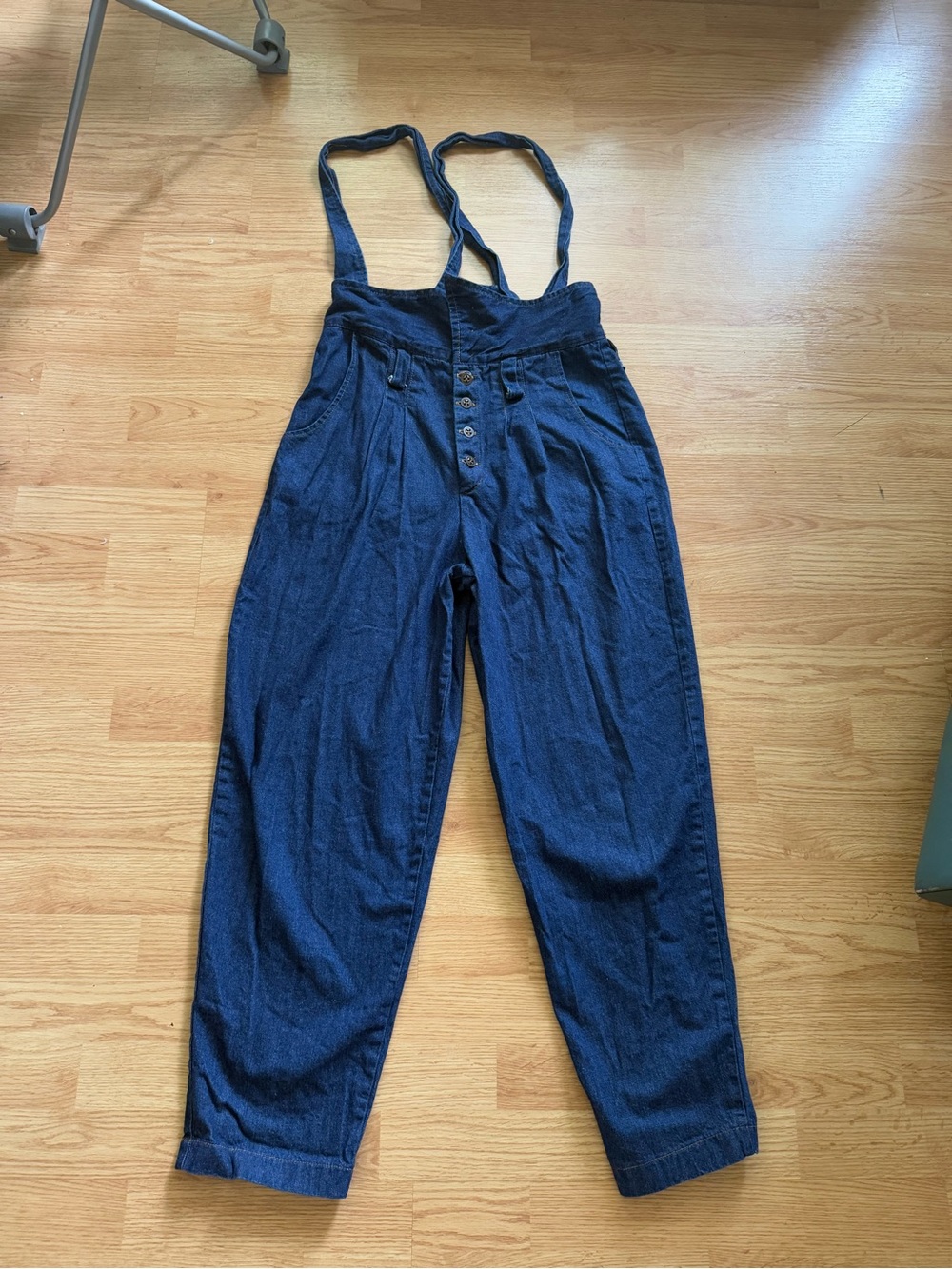 Vintage 80s Hollywood Blvd Denim Suspender Pants Pleated High Waist Size 4 / 27
